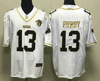 Men%27s San Francisco 49ers #13 Brock Purdy White Gold With 75th Anniversary Patch Stitched Jersey->san francisco 49ers->NFL Jersey